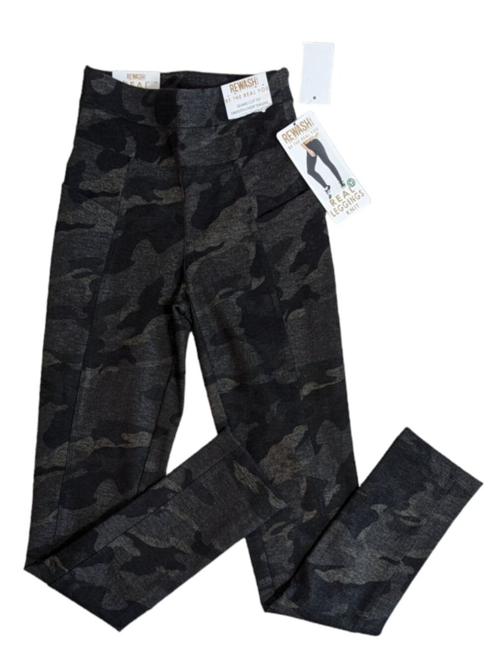 Rewash Womens Green Camo High Waisted Leggings Pull-on Knit Pants